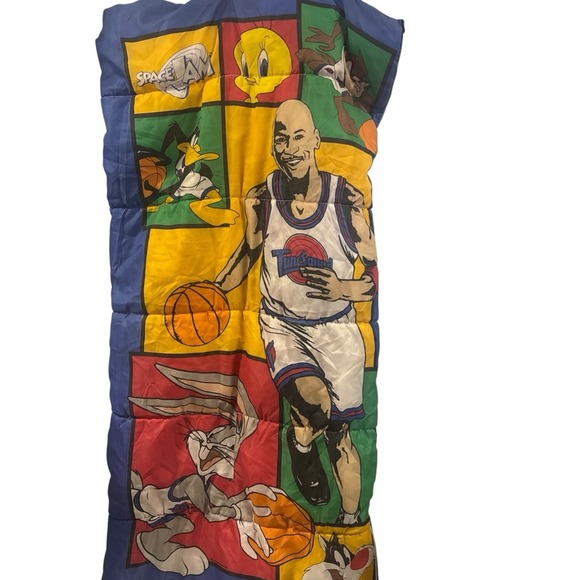 VTG Space Jam Sleeping Bag Or Blanket 1996 Warner Bros Rare 90s Kids Movie NBA - Picture 1 of 7